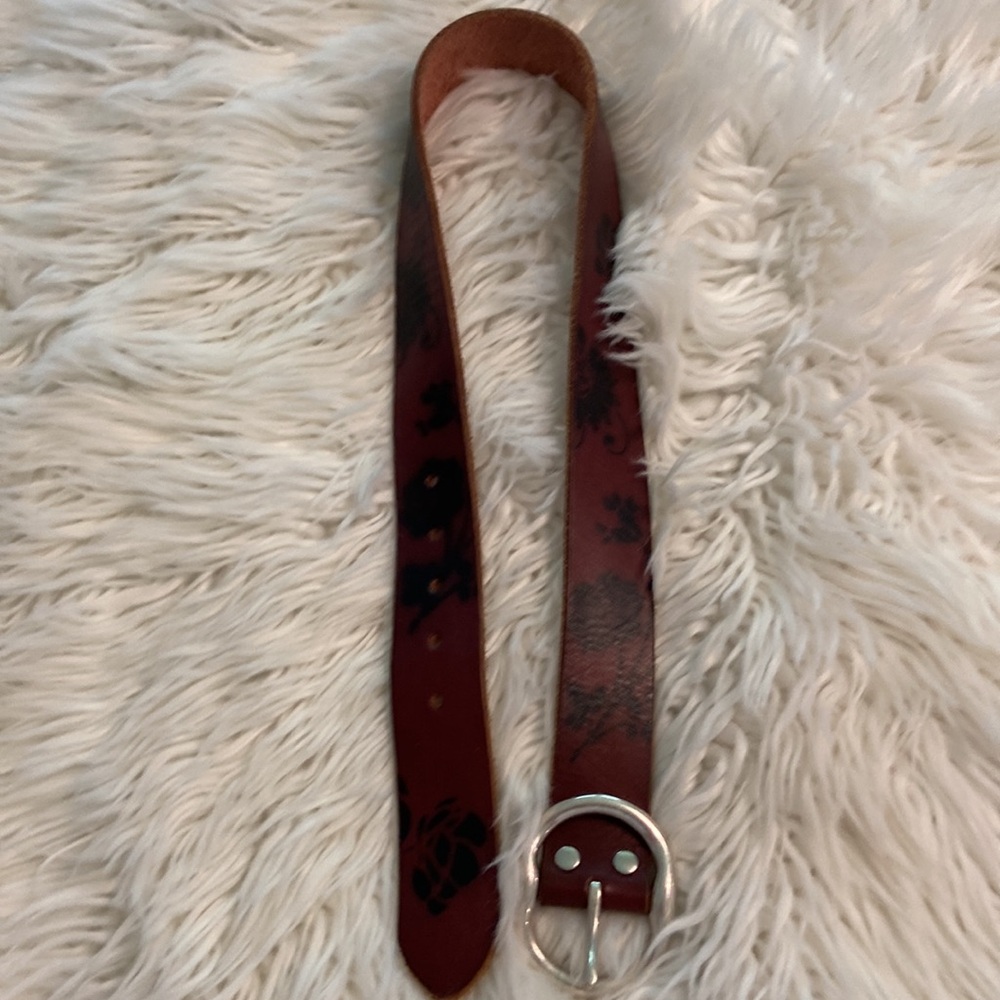 Lucky Brand Brown &Black  Leather Belt with Distressed Finish and silver buckle - Picture 12 of 12